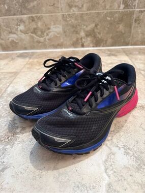 Brooks Women's Launch 4 Energize Black Running Shoes with Blue and Pink